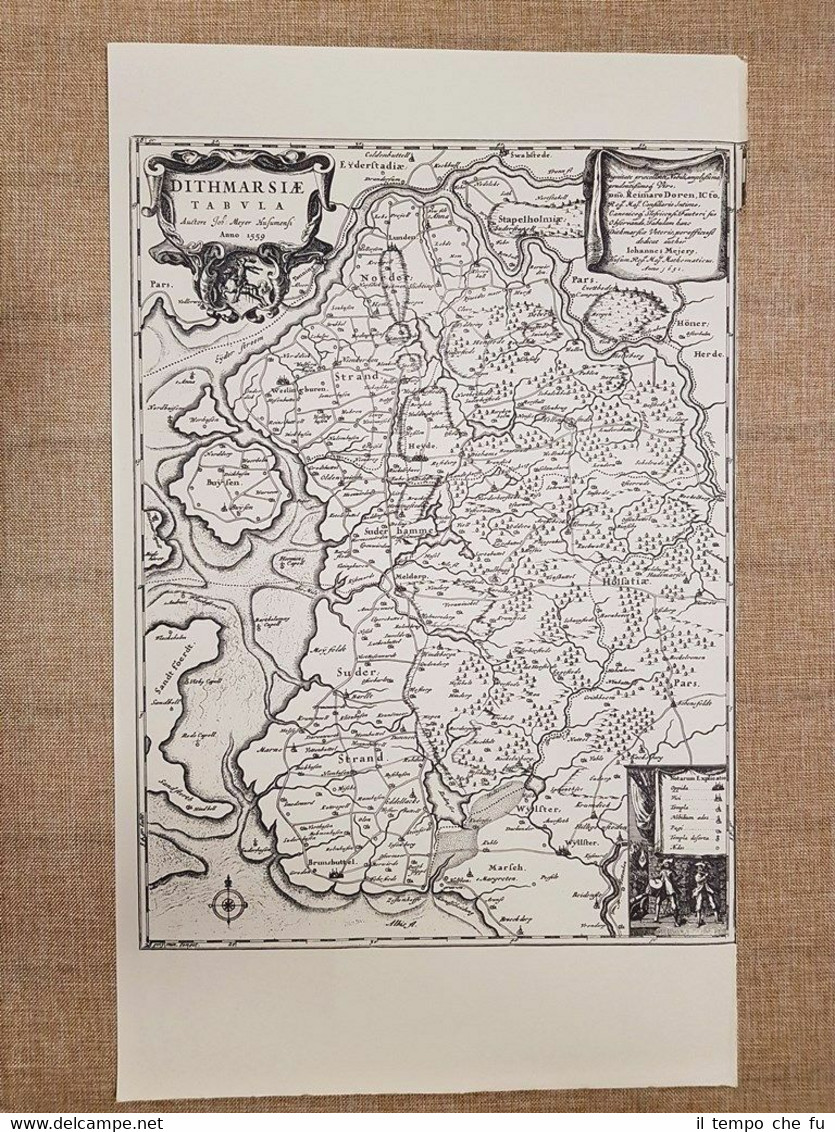 Carta geografica o mappa Dithmarsia Tabula (2) Anno 1651 Meyer …