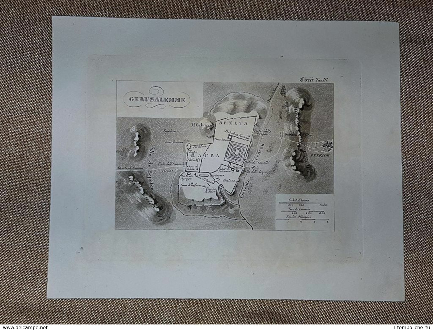 Carta geografica o Mappa Gerusalemme Israele Atlante Leonardo Cacciatore 1831