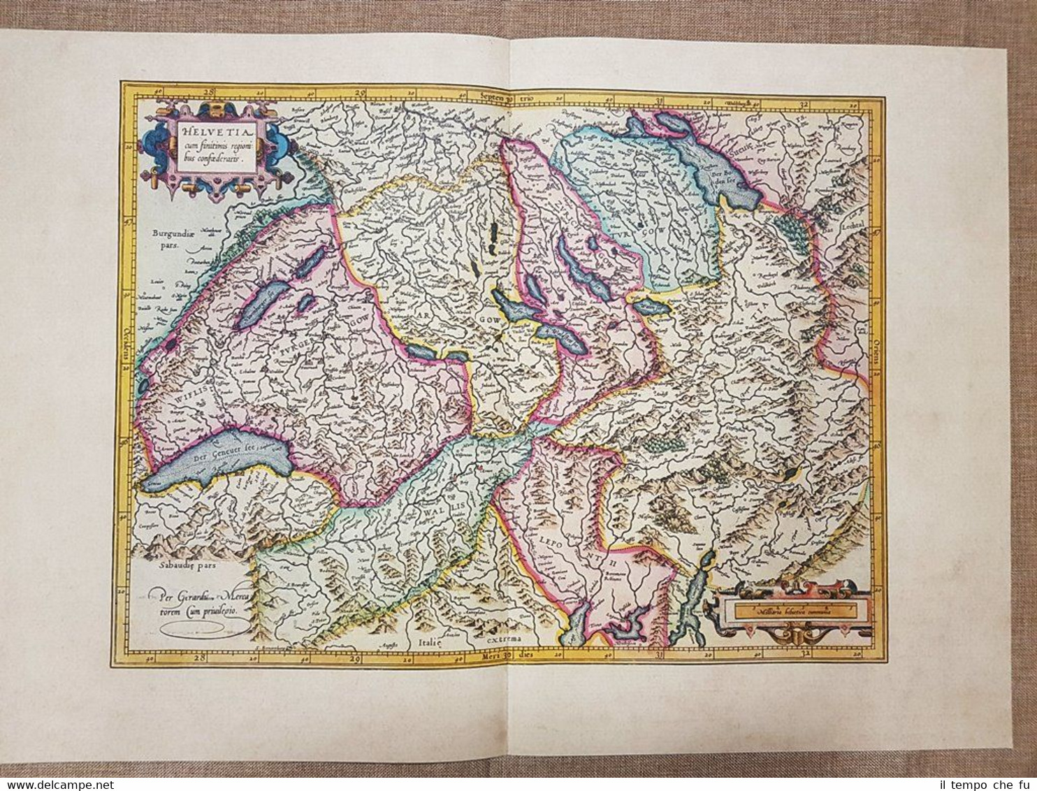 Carta geografica o mappa Helvetia Svizzera Anno 1595 Mercatore Mercator …