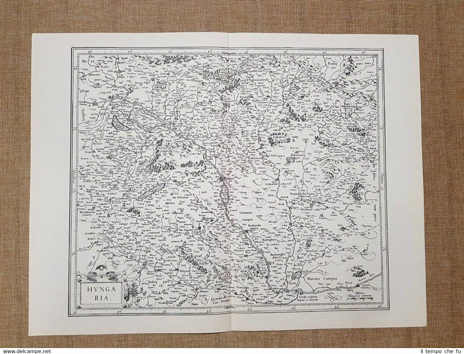 Carta geografica o Mappa Hungaria Regnum Anno 1650 Ristampa