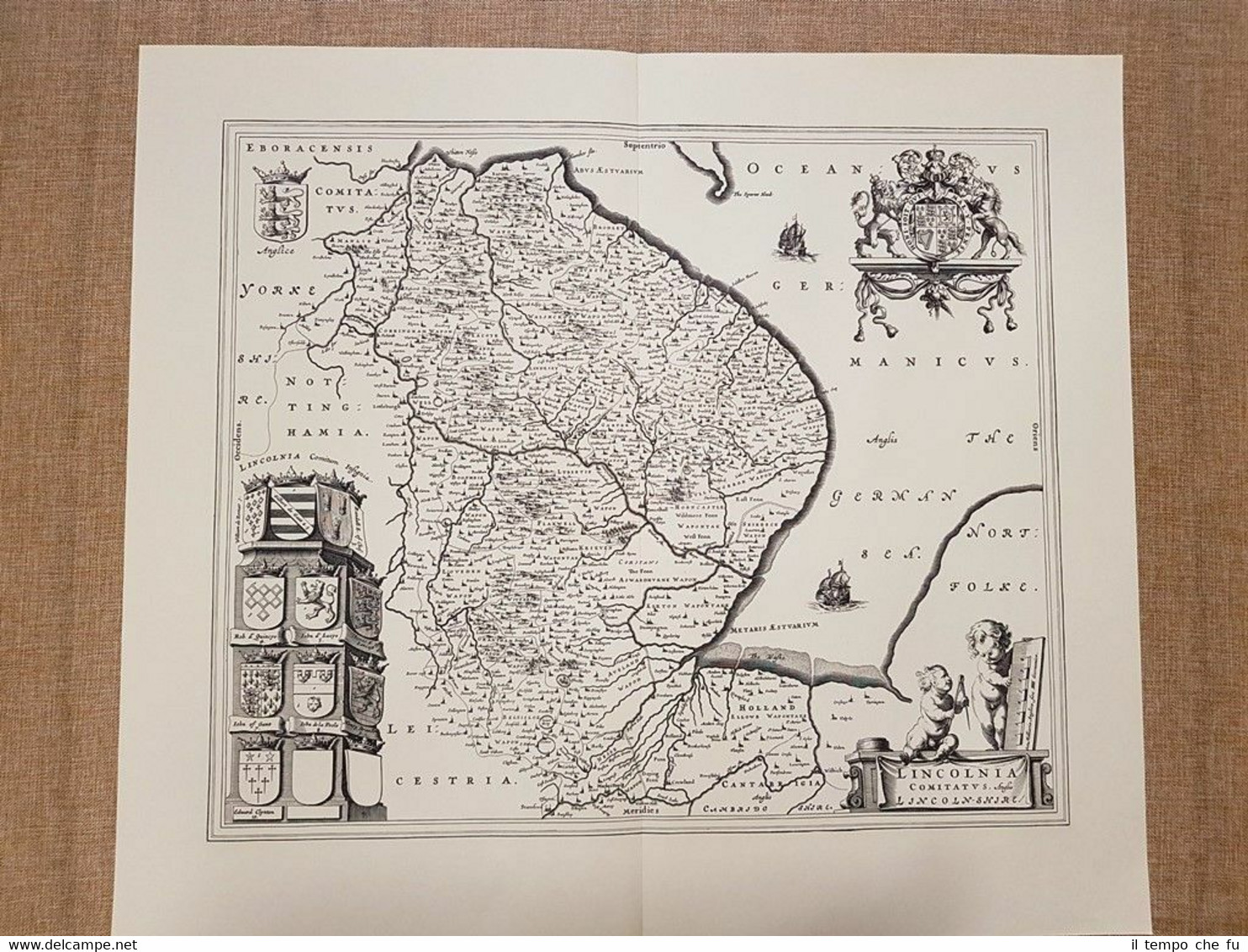 Carta geografica o Mappa Lincolnia Comitatus U.K. Anno 1667 Joan …