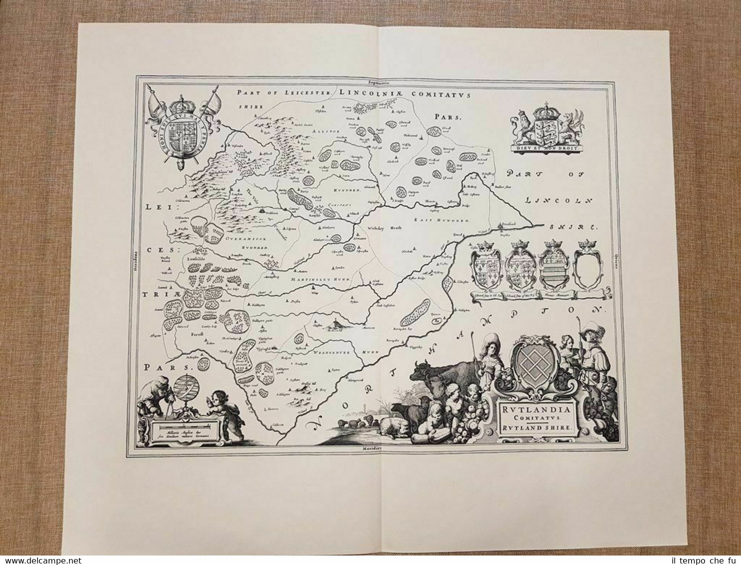 Carta geografica o Mappa Rutland Shire U.K. Anno 1660 Joan …