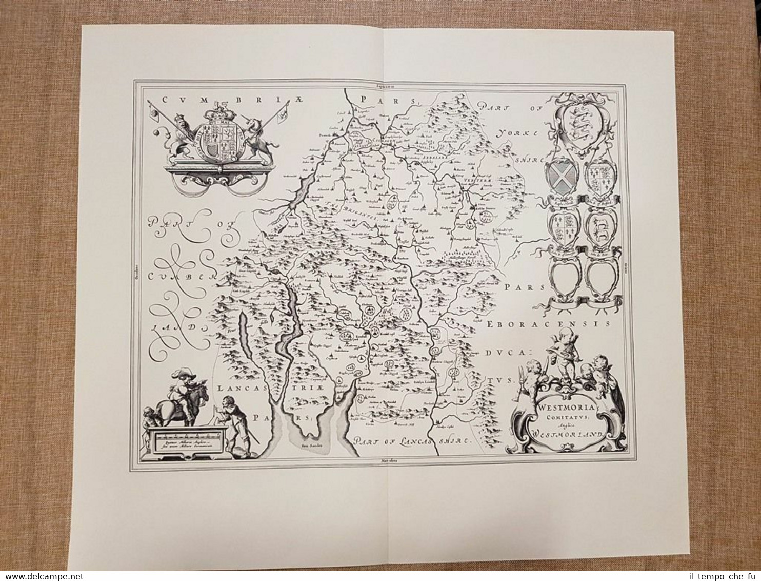 Carta geografica o Mappa Westmoria Comitatus U.K. Anno 1645 Joan …
