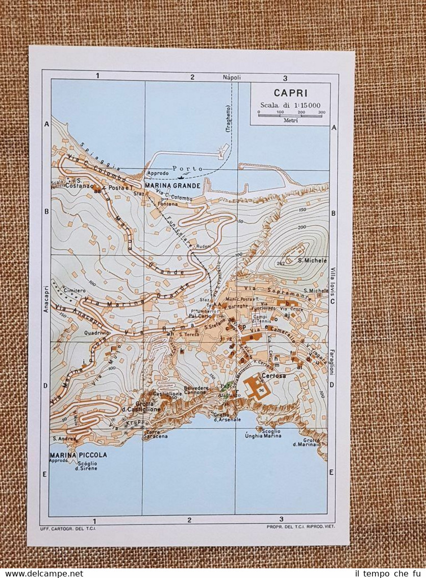 Carta geografica, pianta o piantina del 1976 Capri Napoli Campania …
