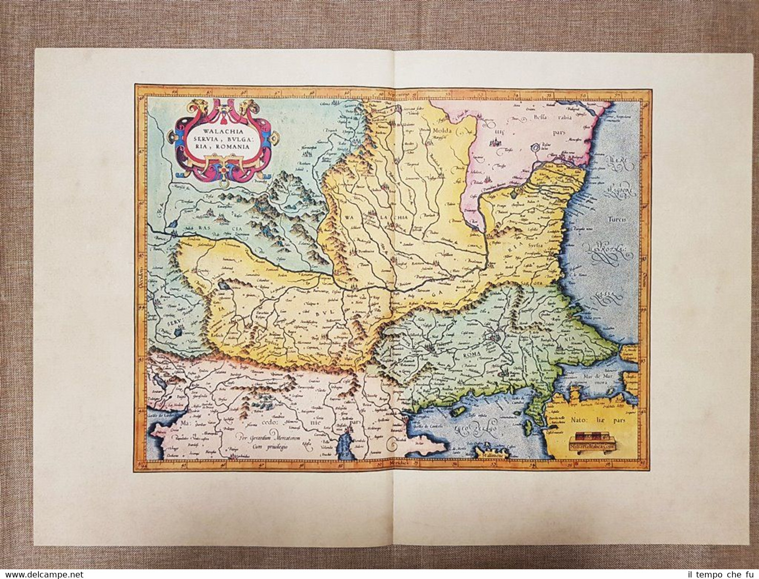 Carta geografica Walachia Serbia Bulgaria Romania Anno 1595 Mercator Ristampa