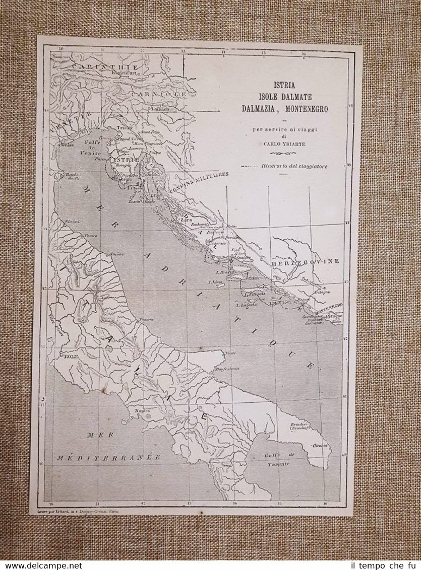 Carta mappa del 1875 di Yriarte Charles Istria Isole Dalmate …