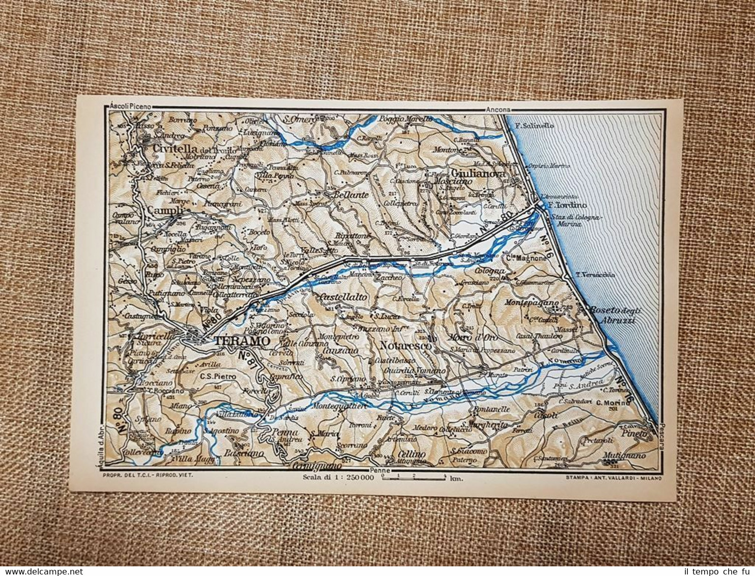 Carta o cartina del 1938 Teramo Giulianova Civitella Cellino Abruzzo …