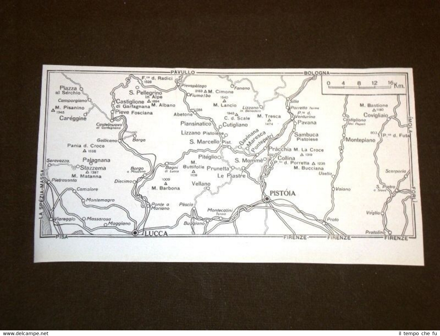 Carta o Cartina di Pistoia, Lucca, Piazza al Serchio, Vellano, …