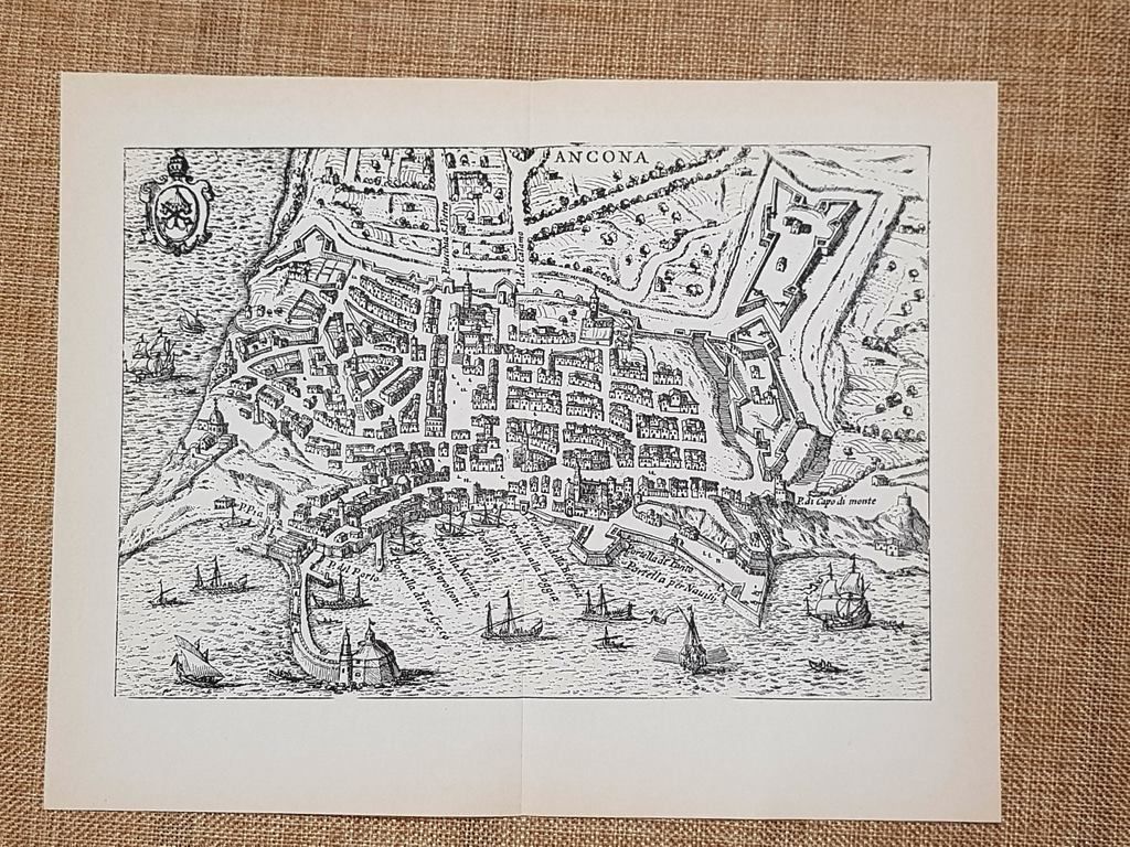 Carta o mappa di Ancona Itinerario d'Italia Anno 1747 Scotto …