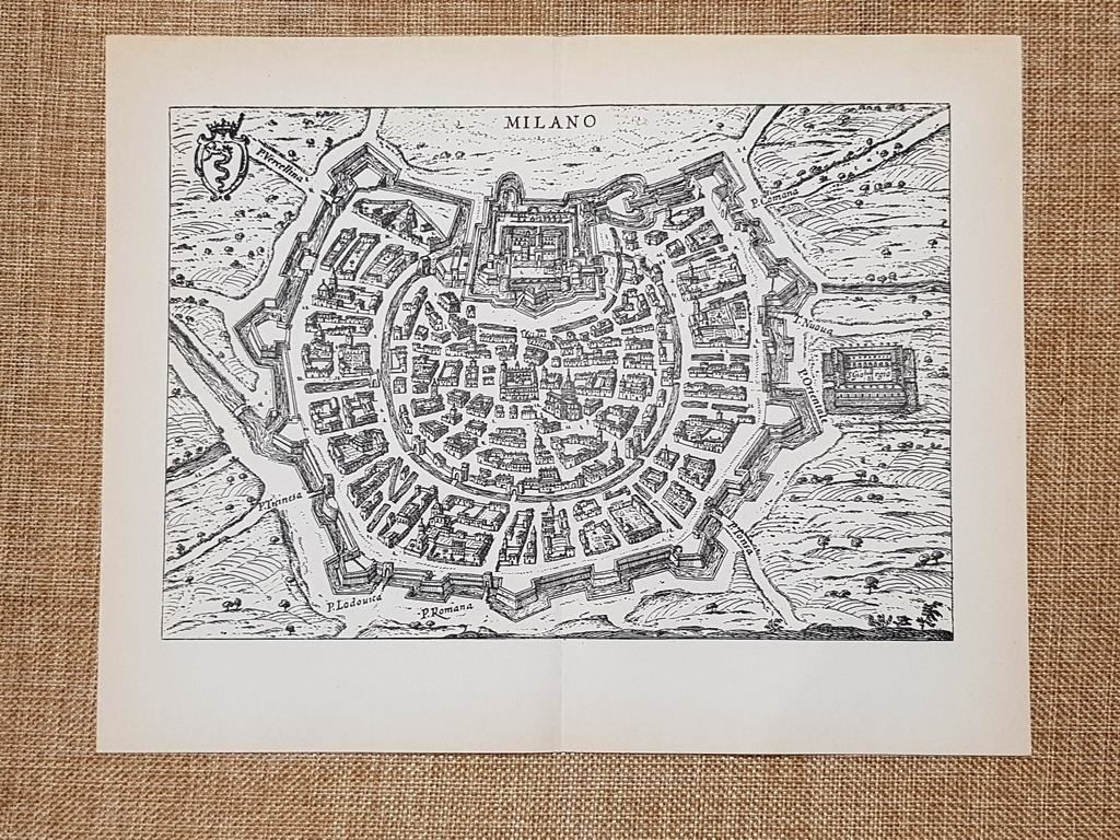 Carta o mappa di Milano Itinerario d'Italia Anno 1747 Scotto …
