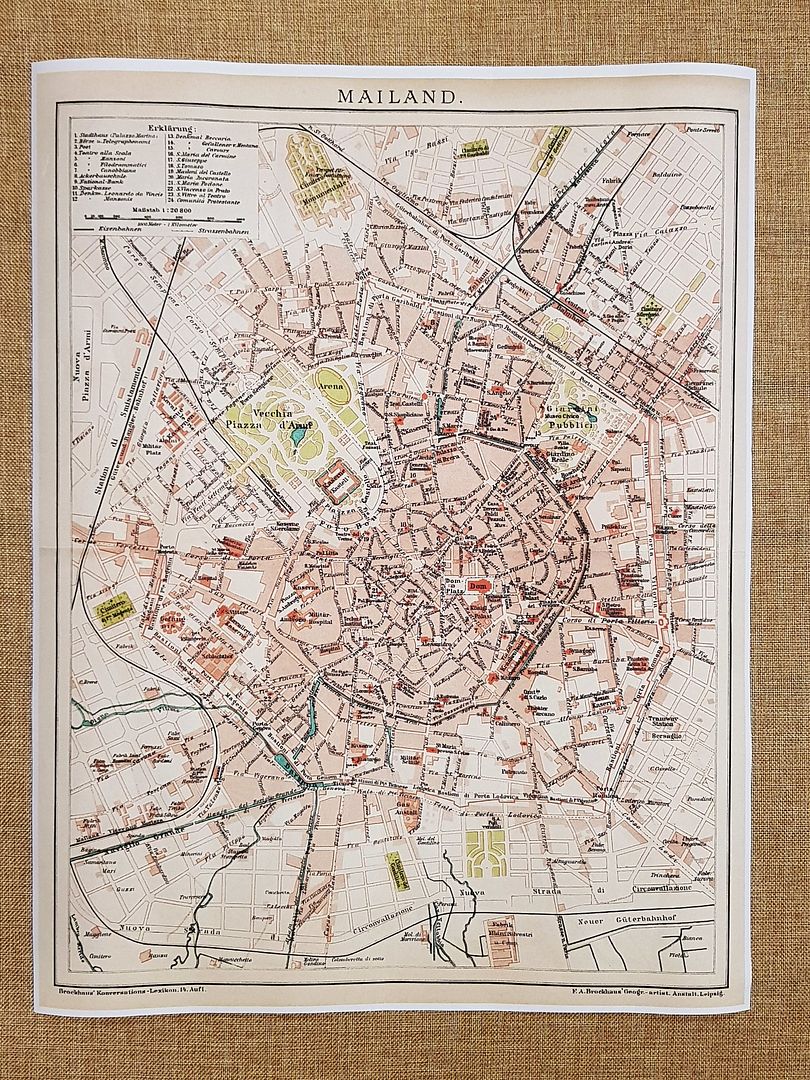 Carta Topografica Città di Milano 1894 Brockhaus G. Lipsia cm …