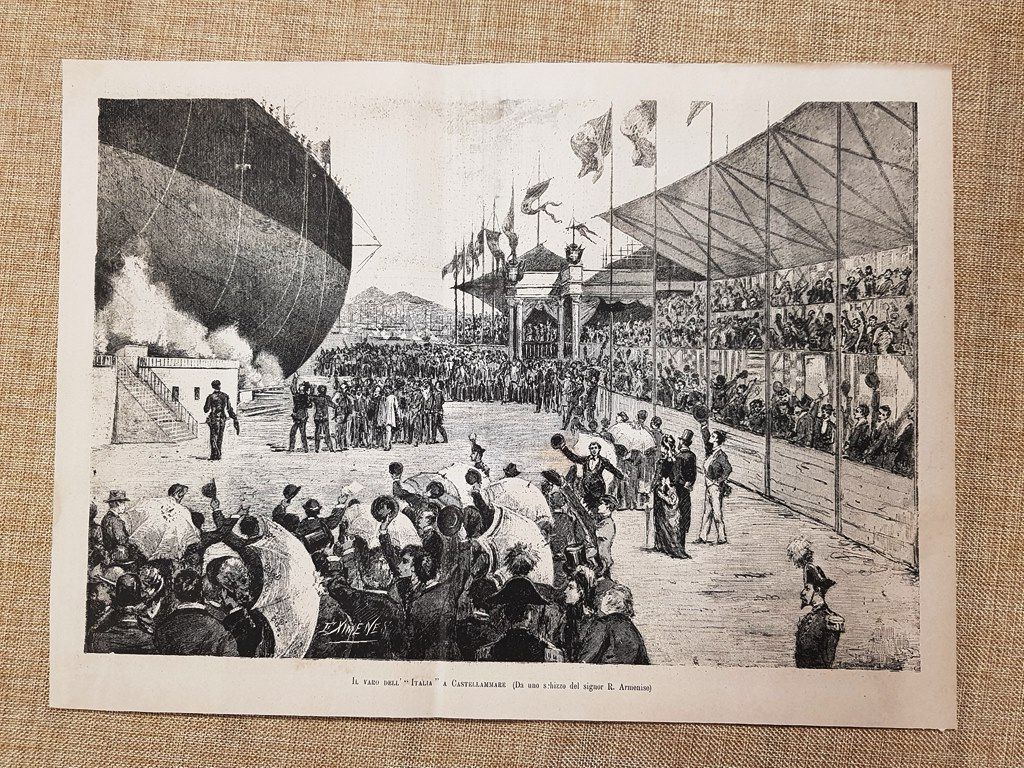 Castellammare nel 1880 Varo della nave Italia Disegno di R. …