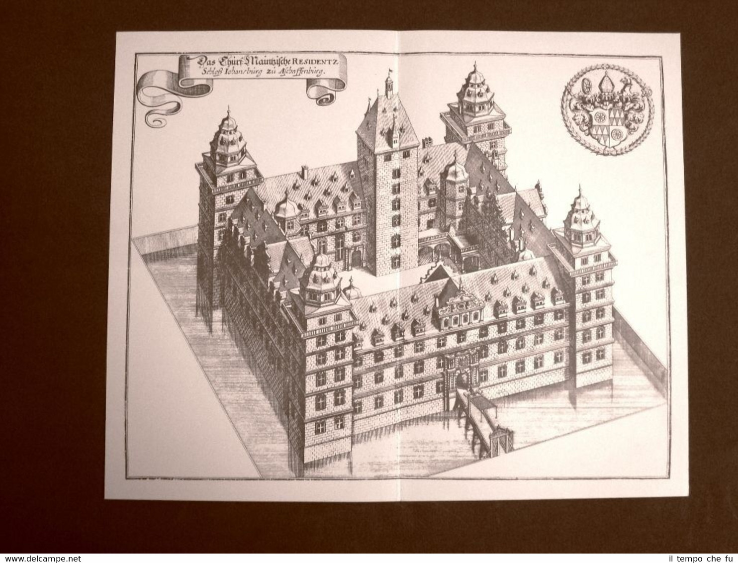 Castello di Aschaffenburg Germania Incisione Merian Matthäus del 1640 Ristampa