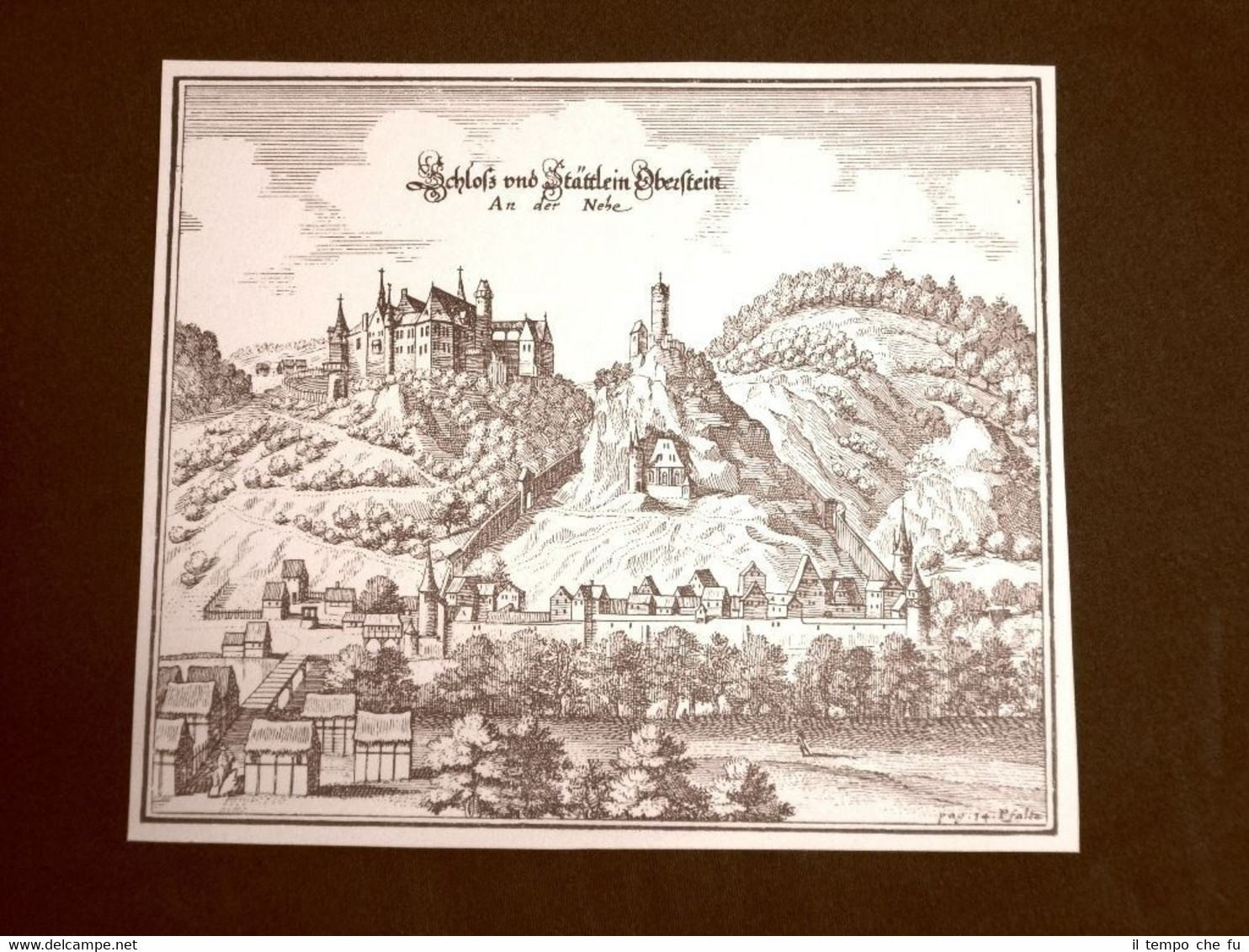Castello di Idar-Oberstein Germania Incisione Merian Matthäus del 1640 Ristampa
