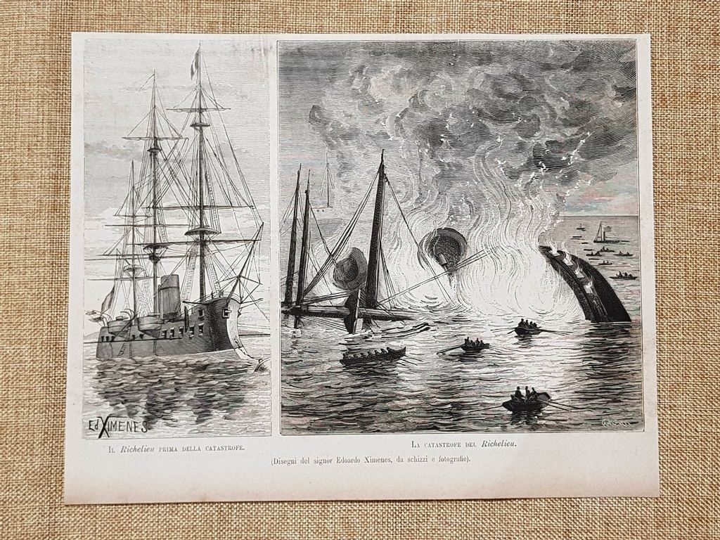 Catastrofe della nave da battaglia Richelieu Disegno di Edoardo Ximenes …
