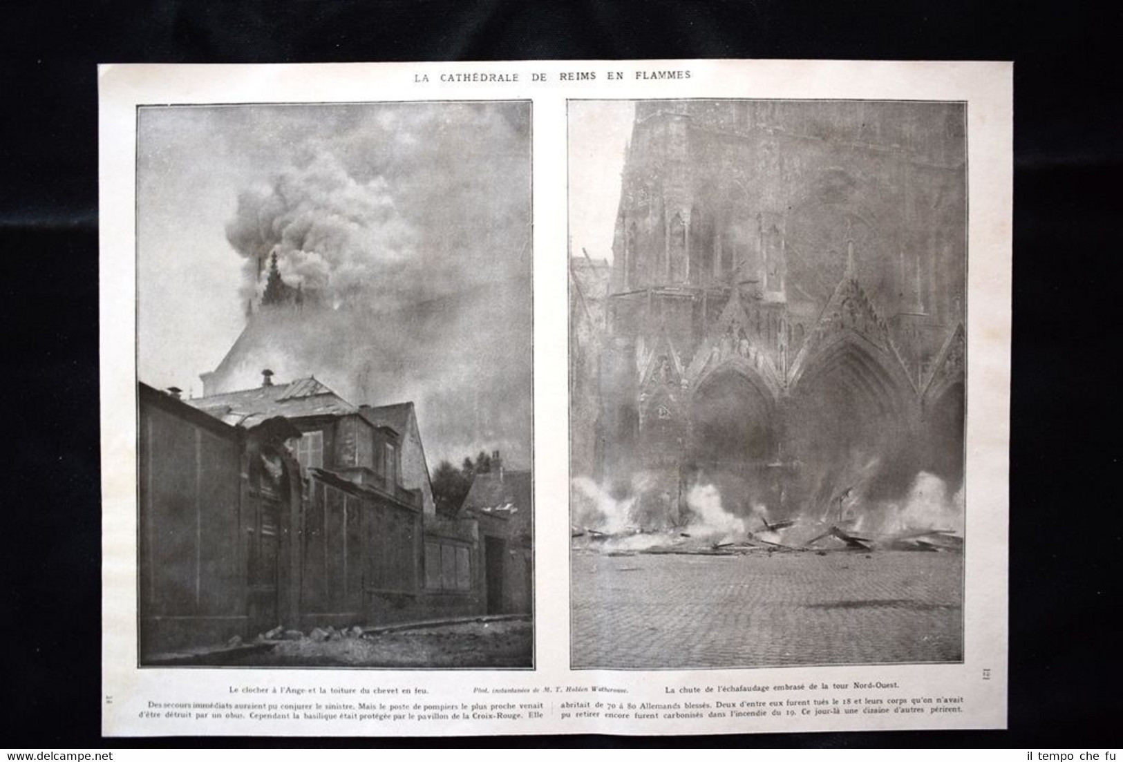 Cathédrale de Reims en flammes Aumonerie militaire WW1 Guerra 1914 …