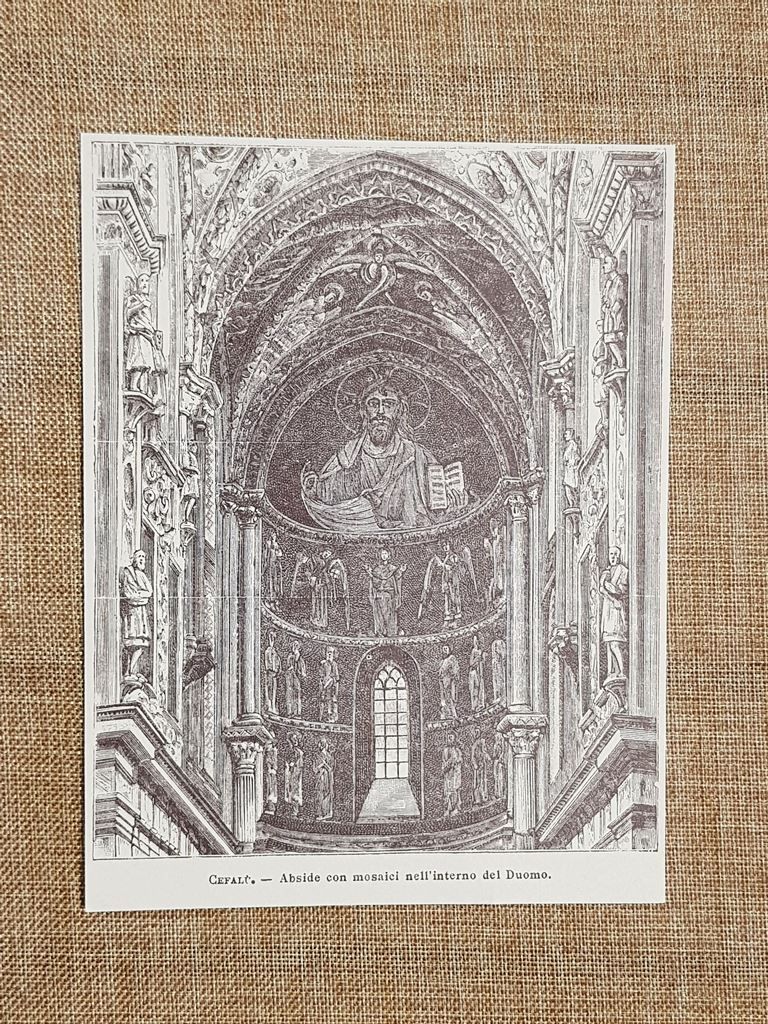 Cefalù nell'800 Abside con mosaici nell'interno del Duomo Sicilia