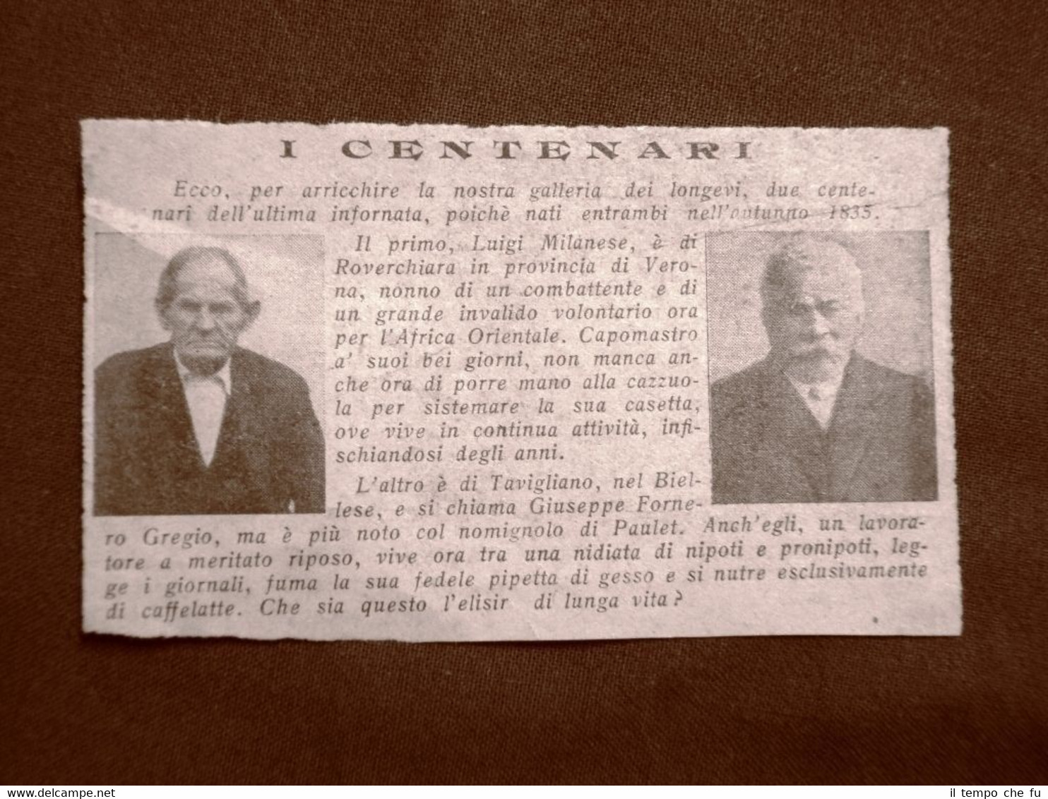 Centenari d'Italia nel 1935 100 anni Luigi Milanese e Giuseppe …