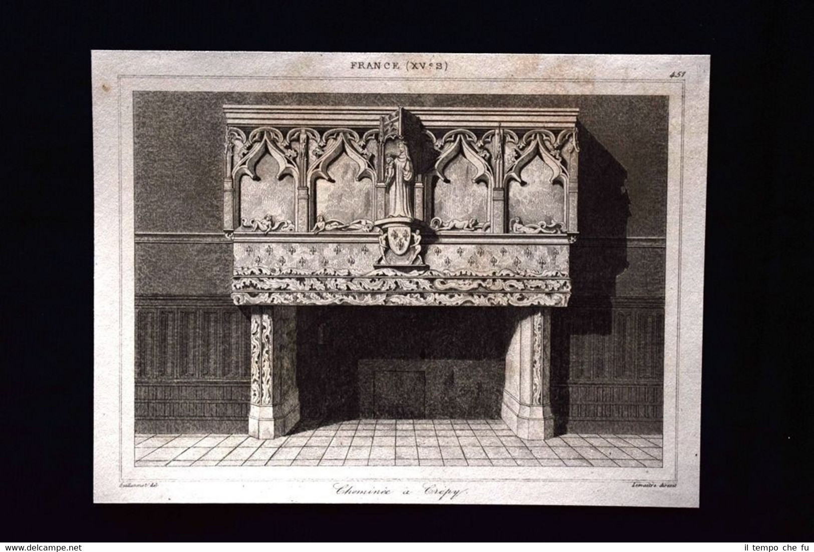Cheminée a Crepy, France Incisione del 1850 L'Univers pittoresque