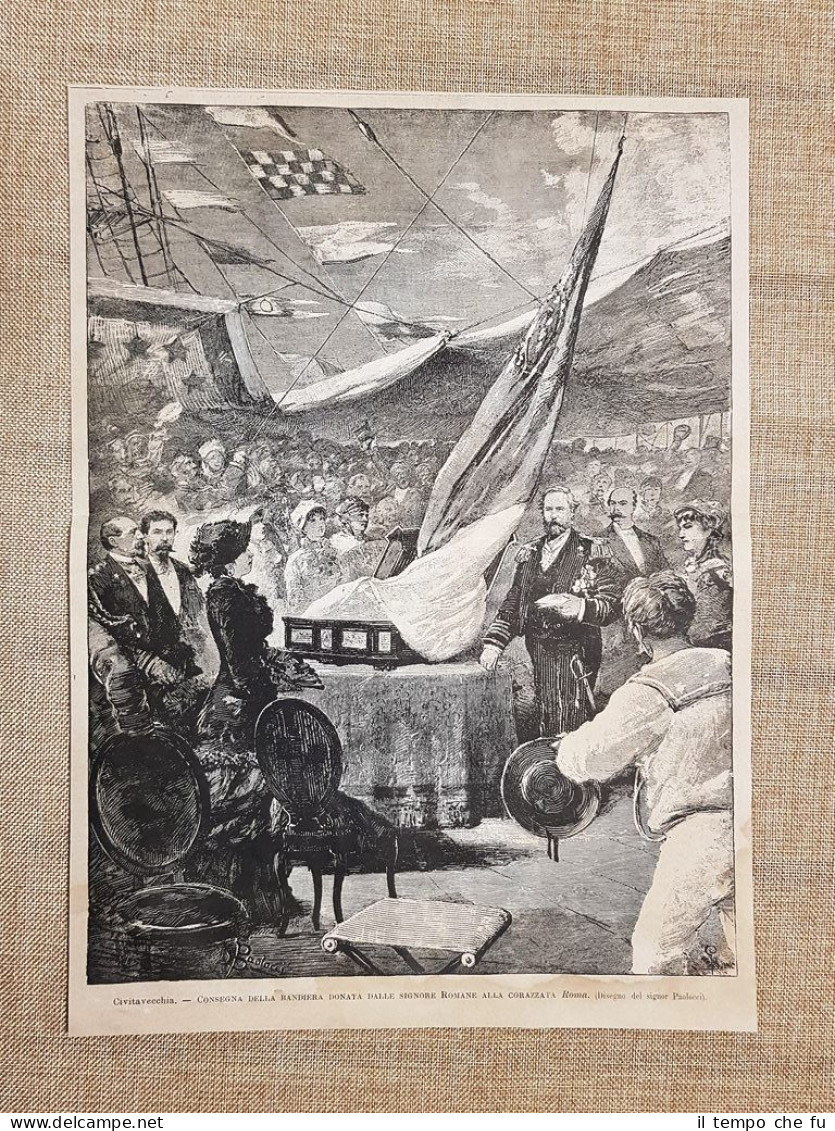 Civitavecchia nel 1880 Consegna della bandiera signore romane alla Nave …