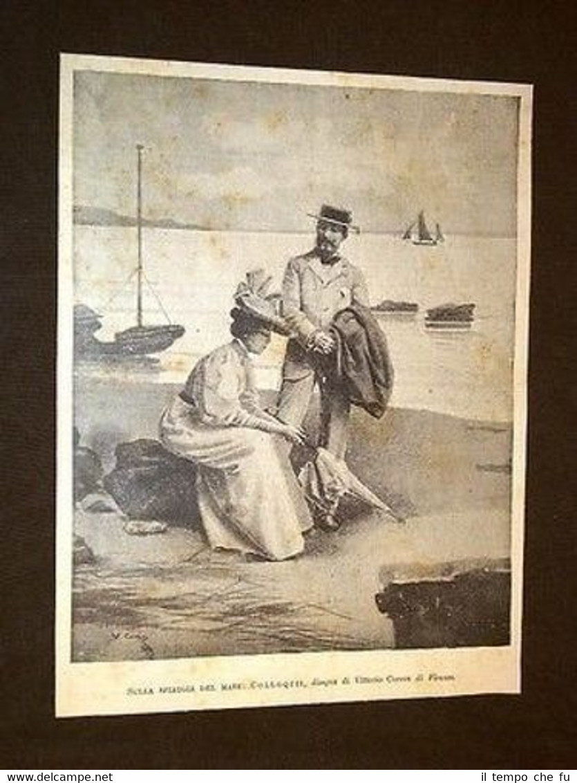 Colloqui sul mare Disegno di Vittorio Corcos