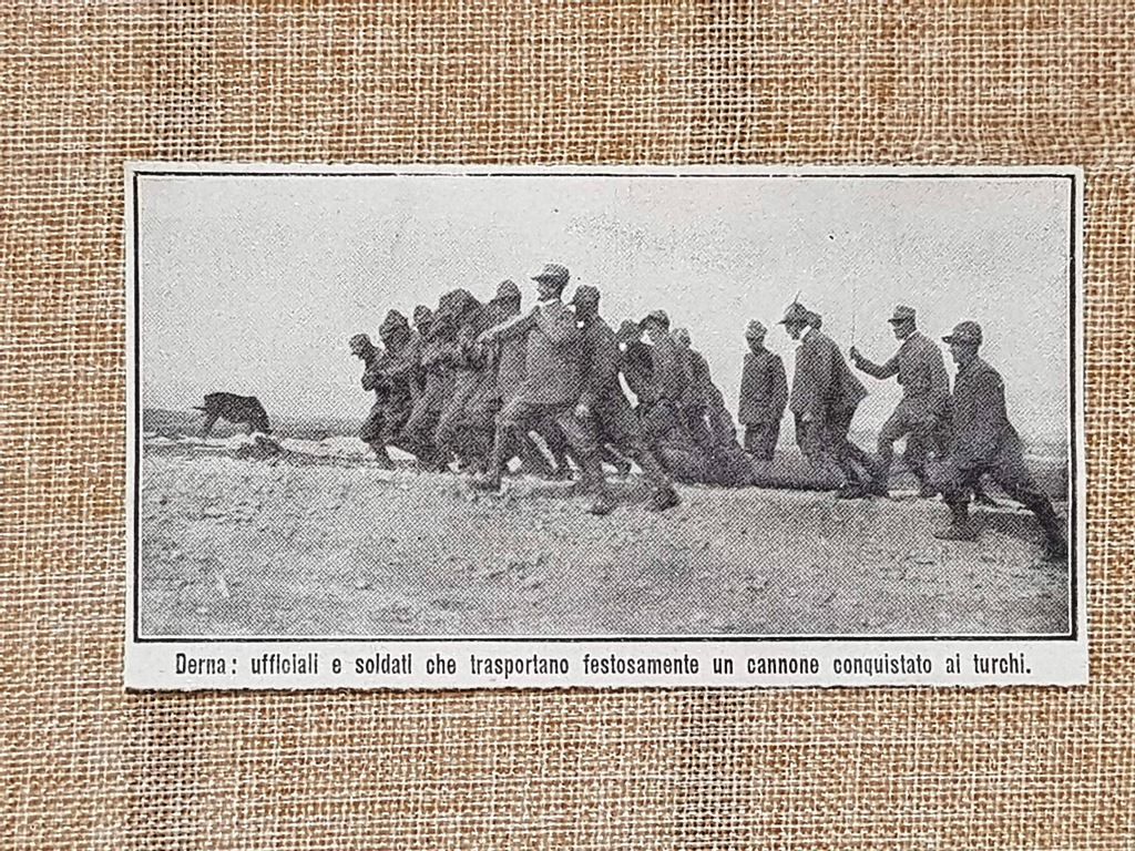 Colonialismo italiano Libia 1912 Derna Trasporto cannone conquistato ai Turchi