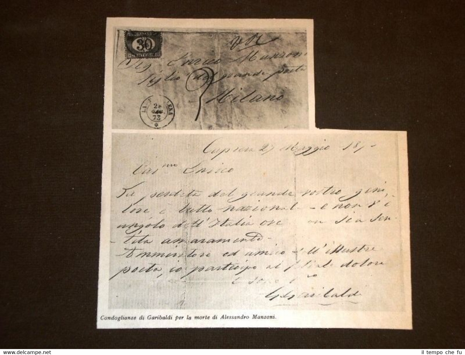 Condoglianze di Giuseppe Garibaldi Morte di Alessandro Manzoni