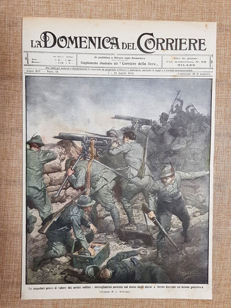 Copertina La Domenica del Corriere 14 aprile 1912 Colonialismo Alpini …