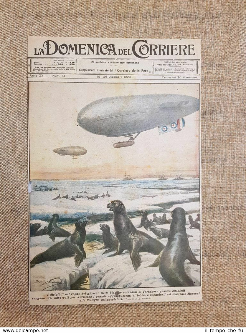 Copertina La Domenica del Corriere 26 dicembre 1920 Dirigibili Terranova …