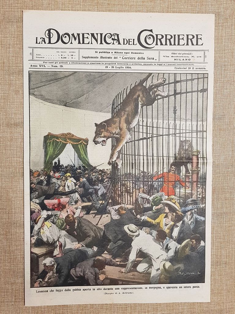 Copertina La Domenica del Corriere 26 luglio 1914 Borgogna Fuga …