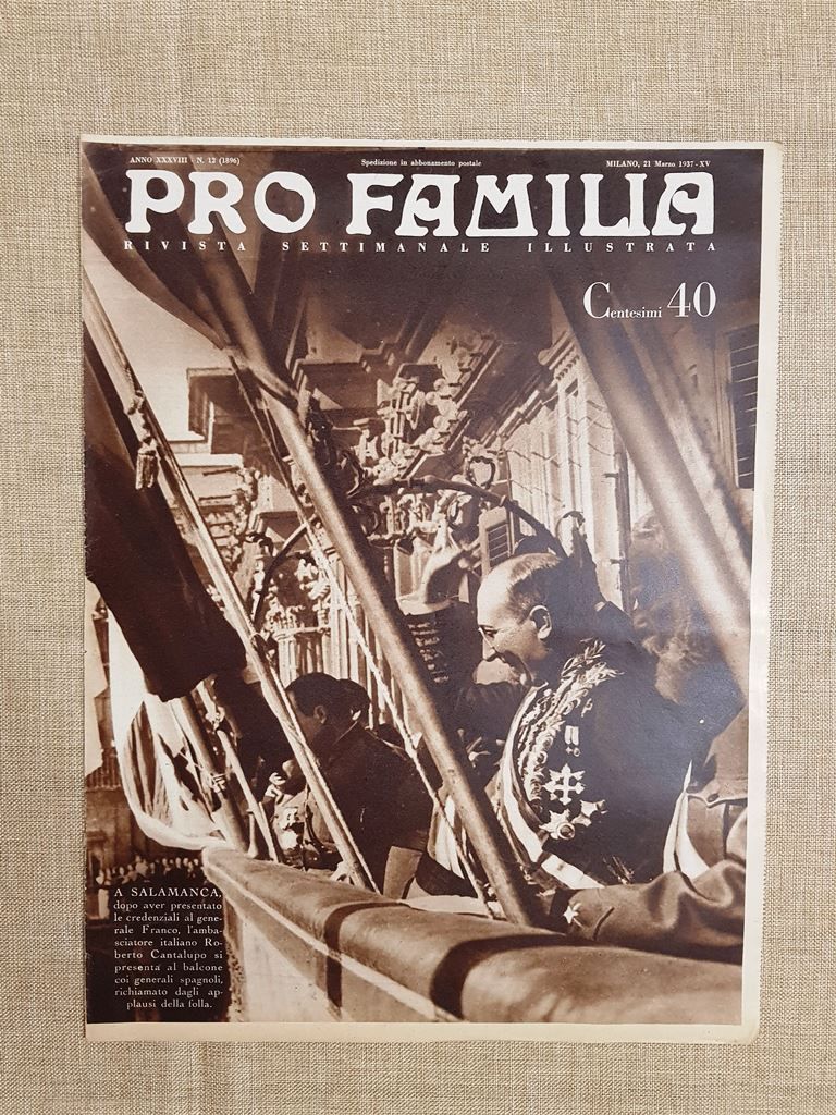 Copertina Pro Familia del 1937 L'Ambasciatore Roberto Cantalupo a Salamanca