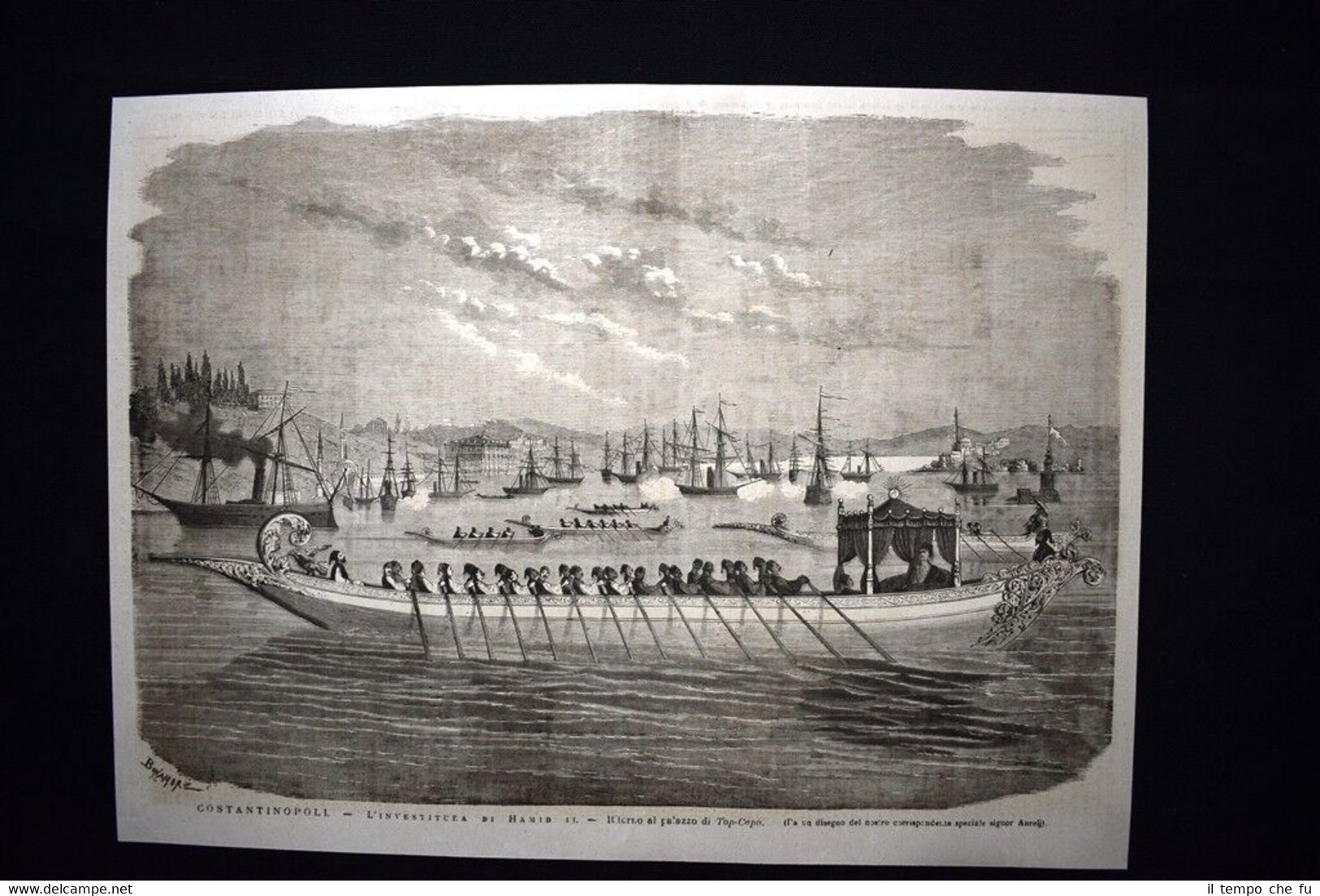 Costantinopoli: Investitura di Hamid II - Palazzo di Top-Capù Incisione …