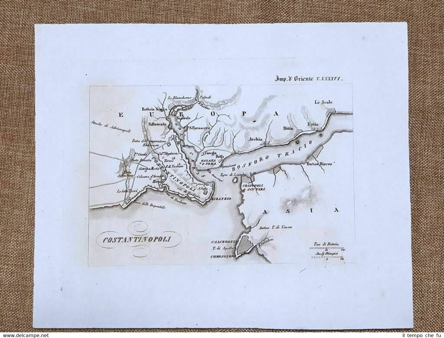 Costantinopoli Istanbul Bosforo Turchia Atlante istorico Leonard.Cacciatore 1831