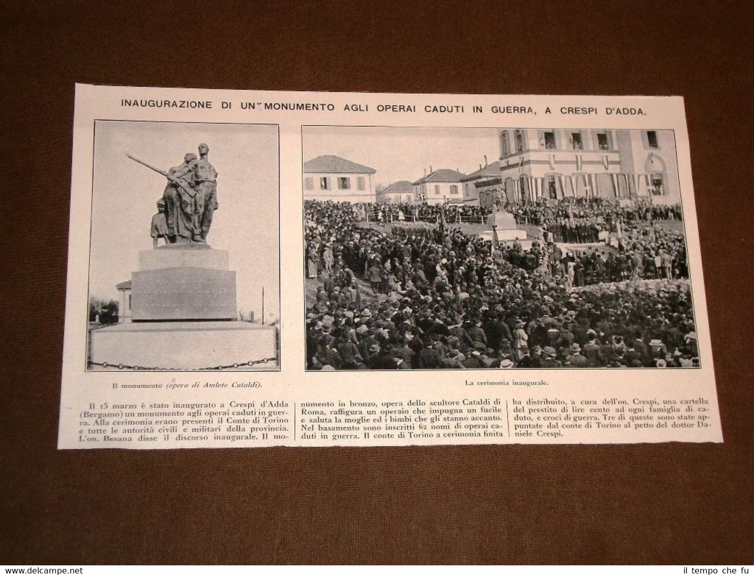 Crespi d'Adda 15 marzo 1920 Inaugurazione monumento agli operai caduti …