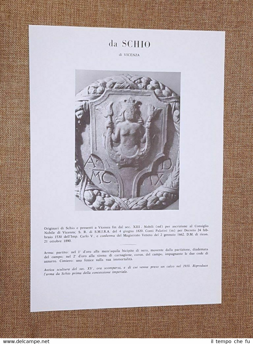 Da Schio di Vicenza Stemma Famiglia Nobile Nobiltà Araldica