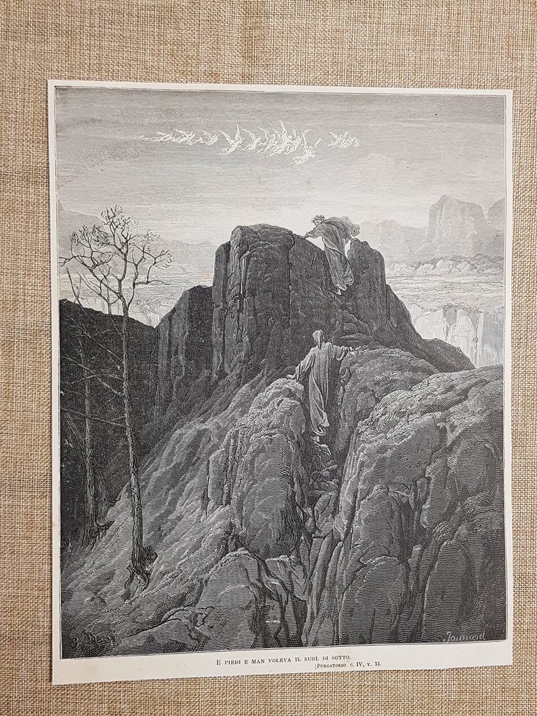 Dante ascende il monte Divina Commedia Purgatorio Incisione di Gustave …