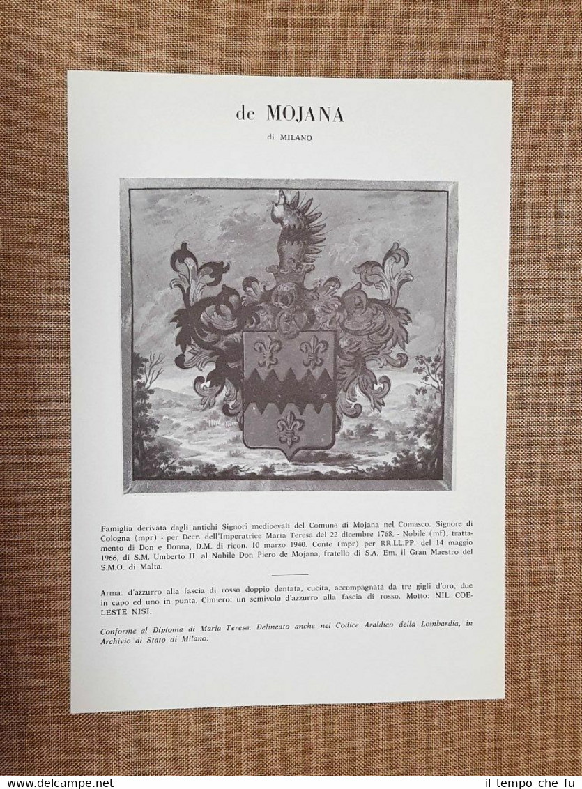 De Mojana di Milano Stemma Famiglia Nobile Nobiltà Araldica