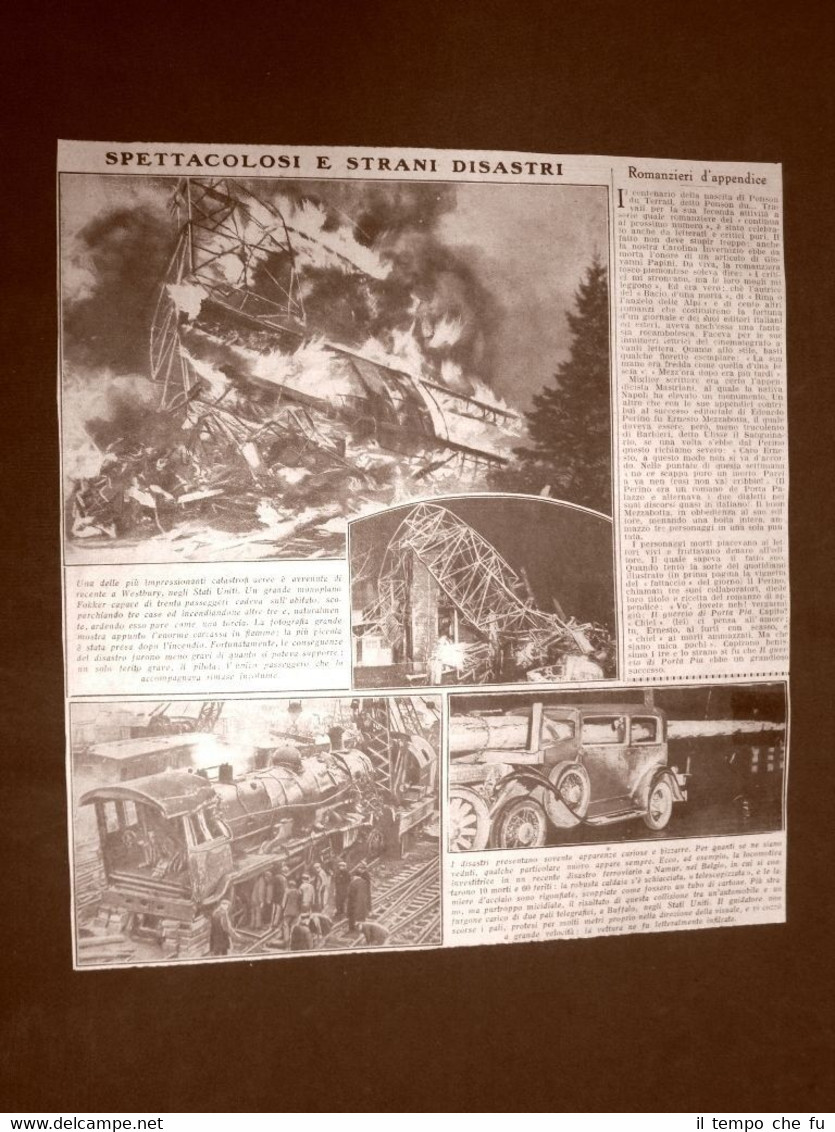 Disastri 1929 Westbury monoplano Fokker Namur locomotiva Buffalo auto infilzata