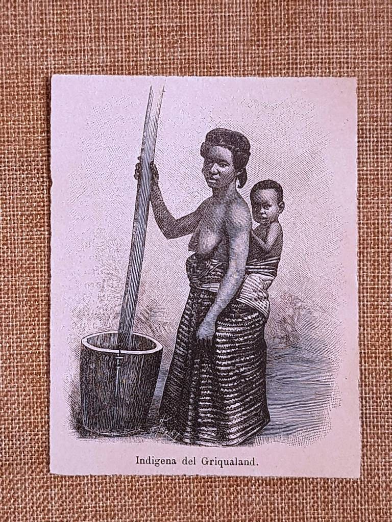 Donna indigena del Griqualand con bambino nel 1899 Sudafrica