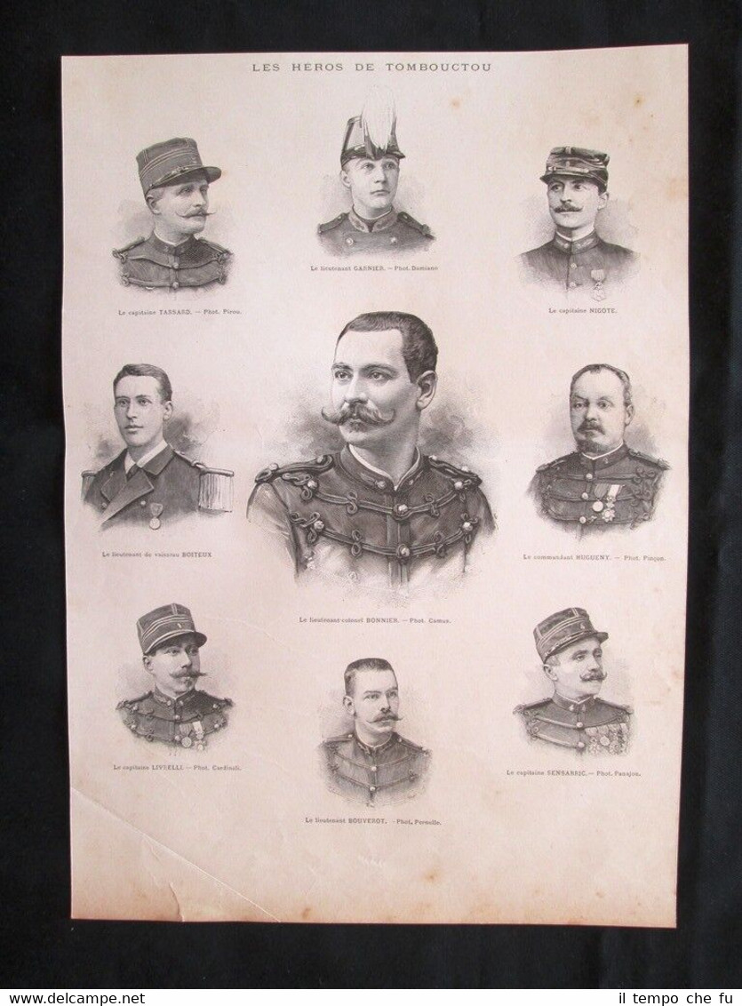 Eroi di Timbuktu: Tassard, Garnier, Nigote, Boiteux, Bonnier Incisione del …