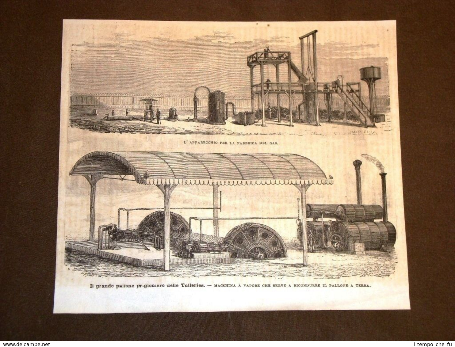 Esposizione universale Parigi nel 1878 Pallone aerostato gas vapore gonfiamento