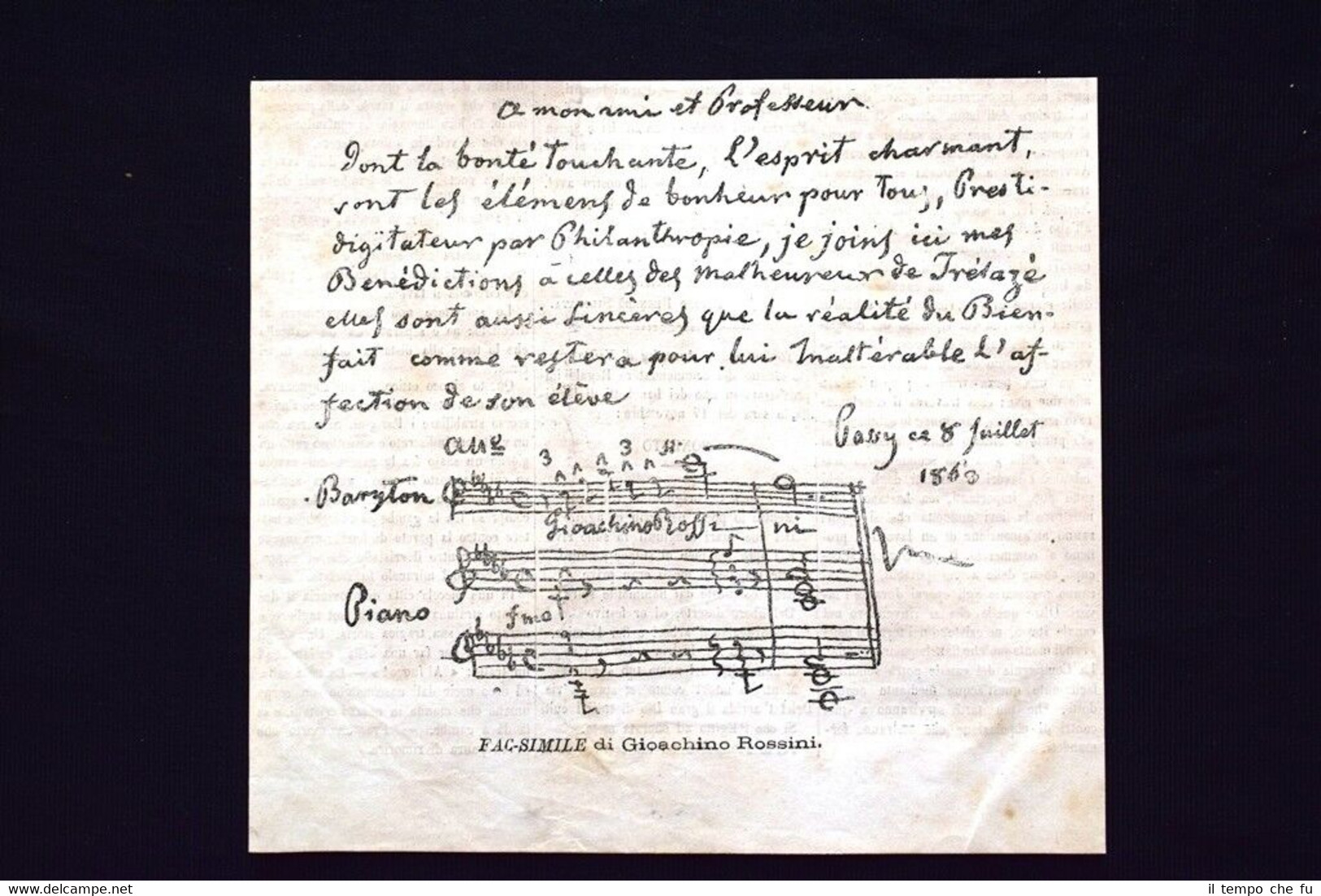Fac-simile di Gioachino Rossini Incisione del 1869