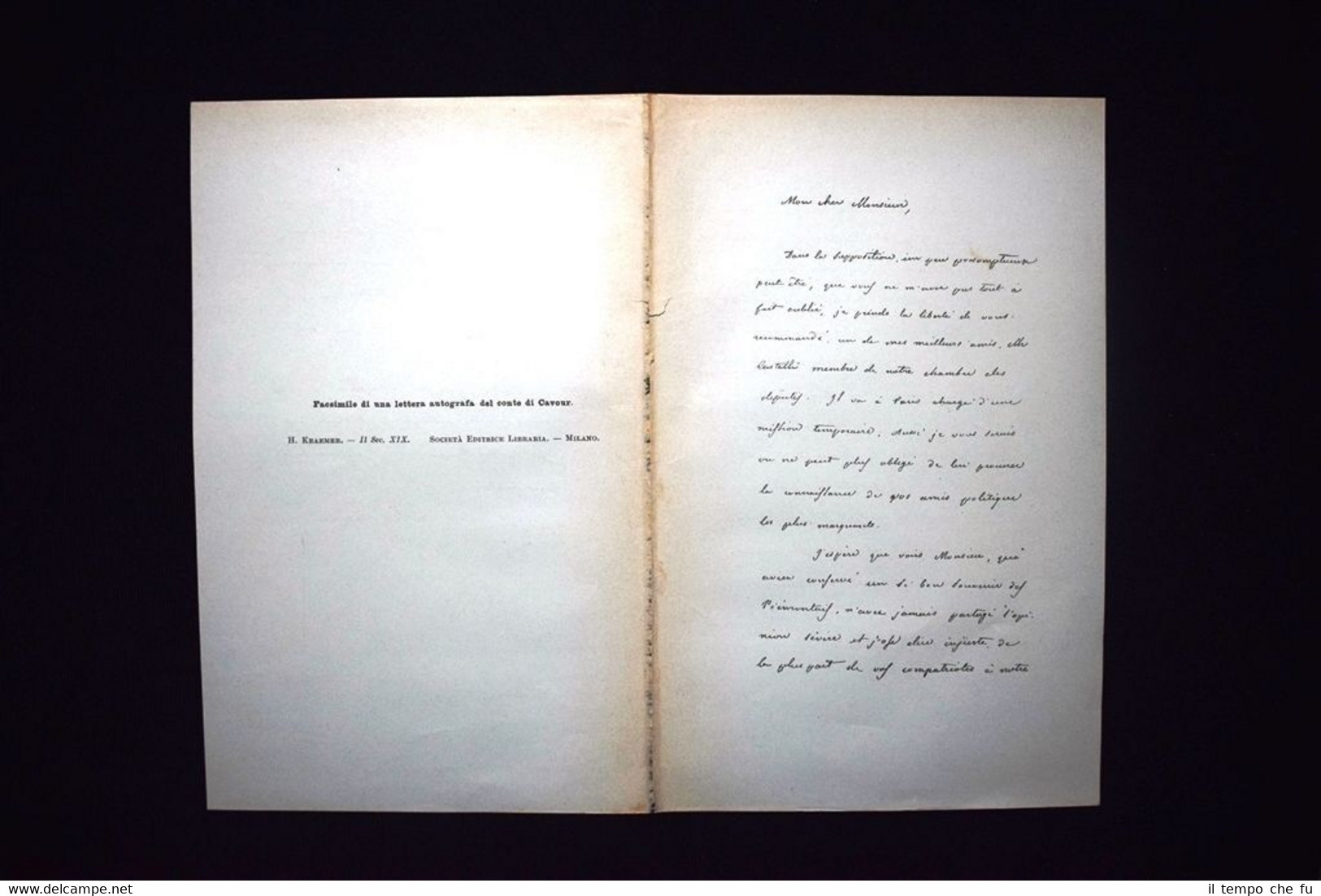 Fac simile di una lettera autografa del Conte di Cavour
