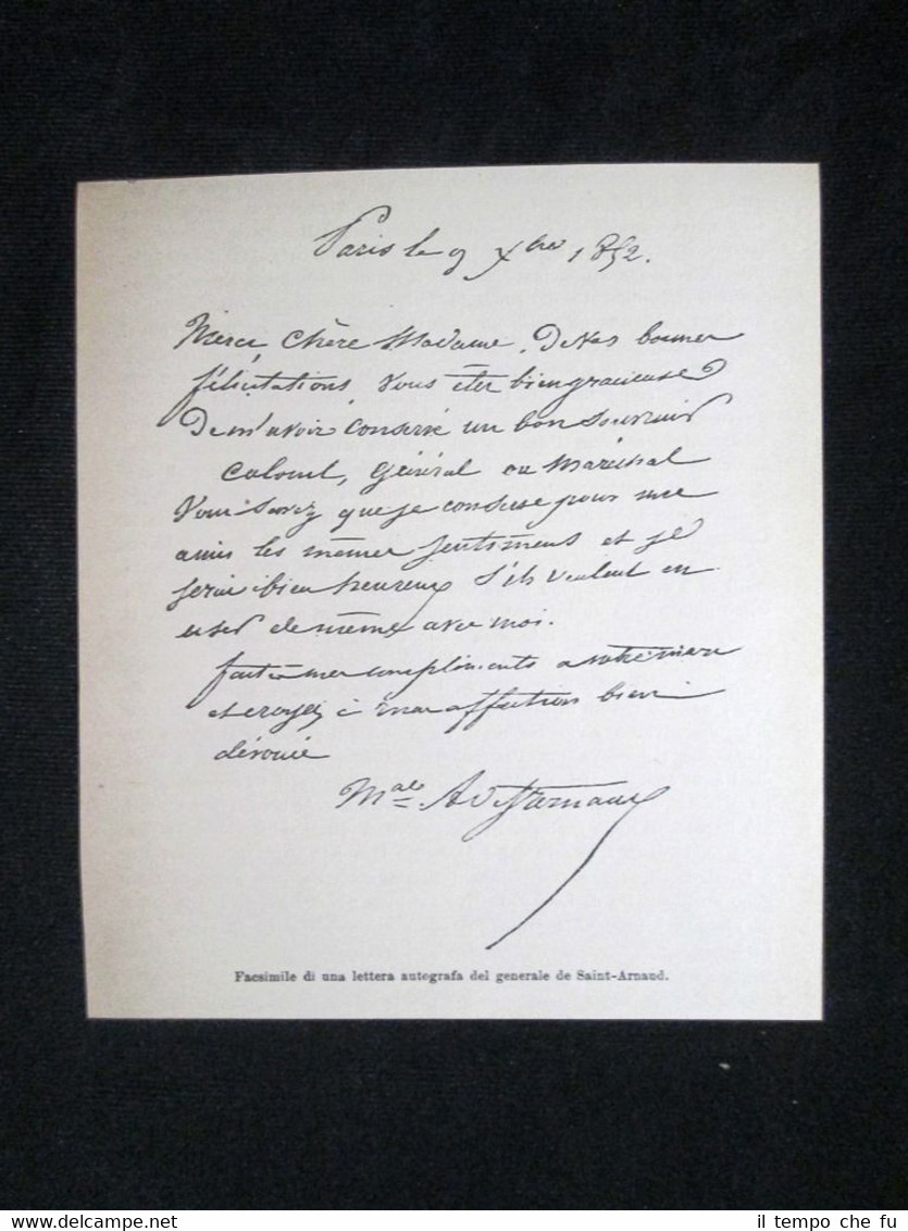 Fac simile di una lettera autografa del generale de Saint-Arnaud