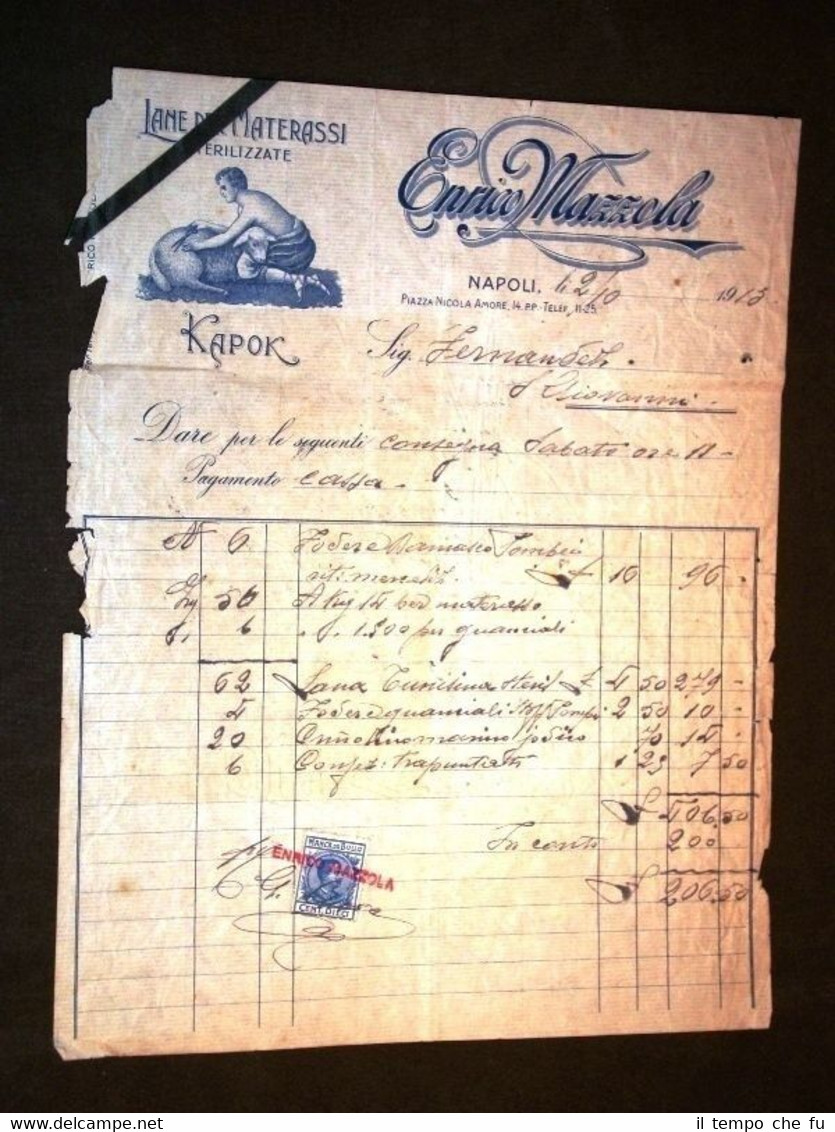 Fattura Enrico Mazzola di Napoli del 2 Ottobre 1913
