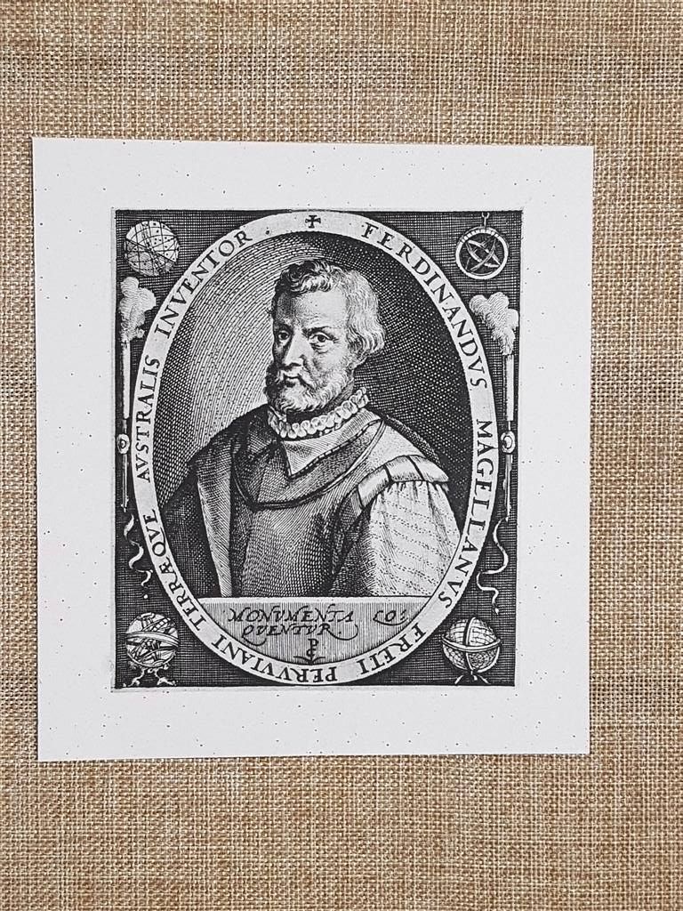Ferdinando Magellano 1480-1521 Esplorazione Circumnavigazione Incisione del 1888