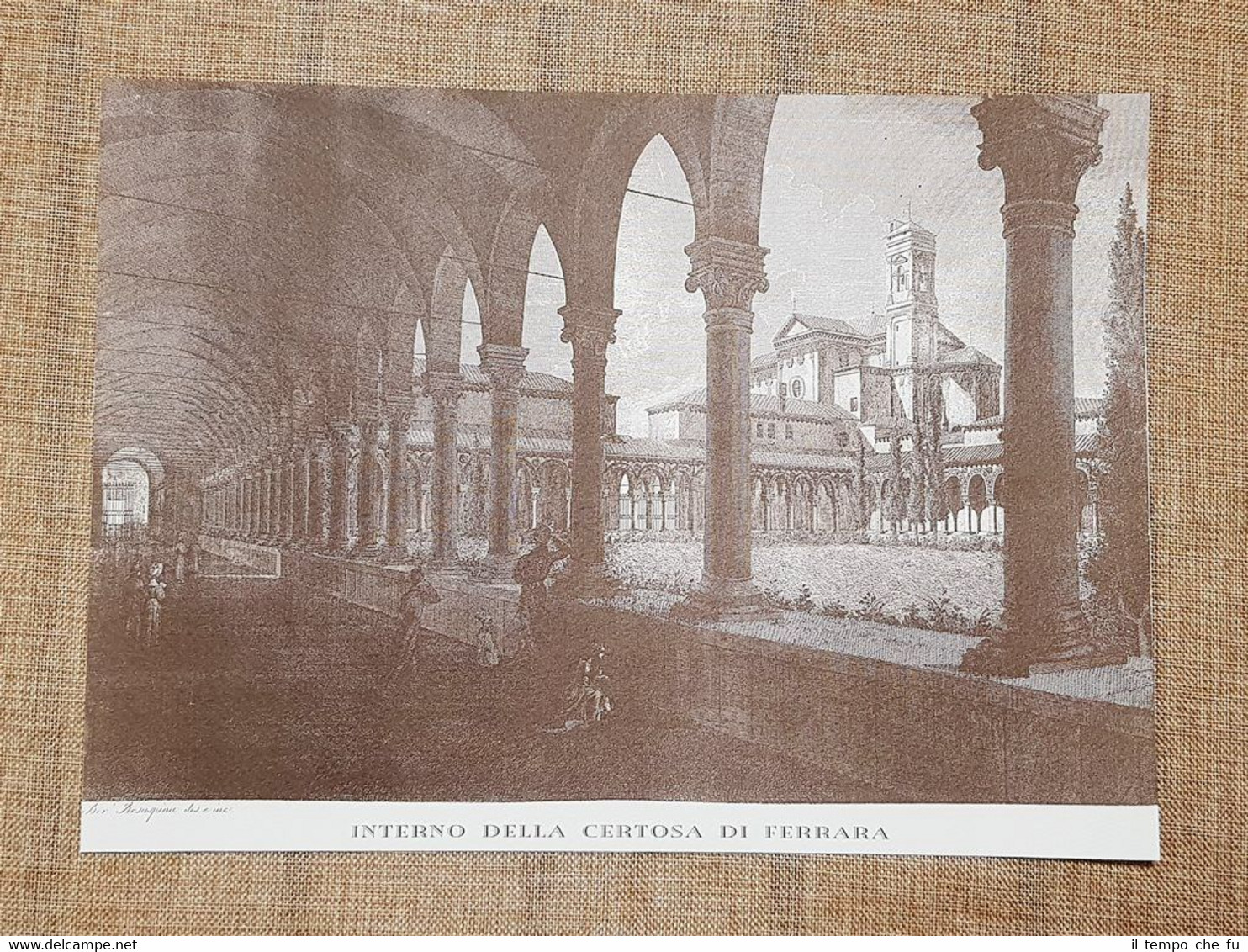 Ferrara nell'800 Interno Certosa Emilia Romagna Rosaspina Litografia Ristampa