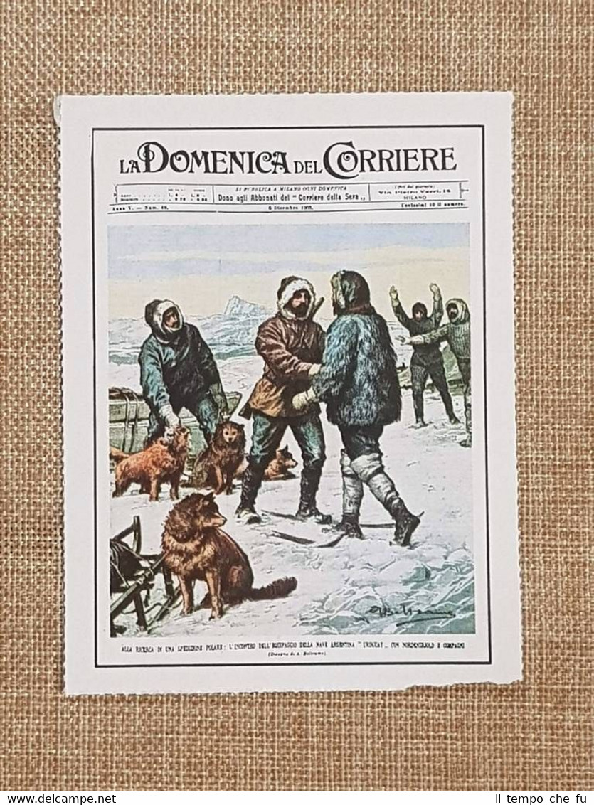 Figurina originale Domenica del Corriere 1903 Antartide Spedizione Gustav Nils