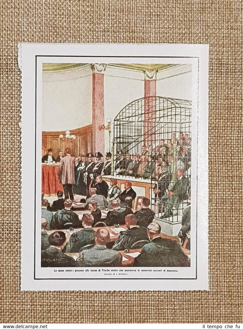 Figurina originale La Domenica del Corriere 1906 Viterbo Processo alla …