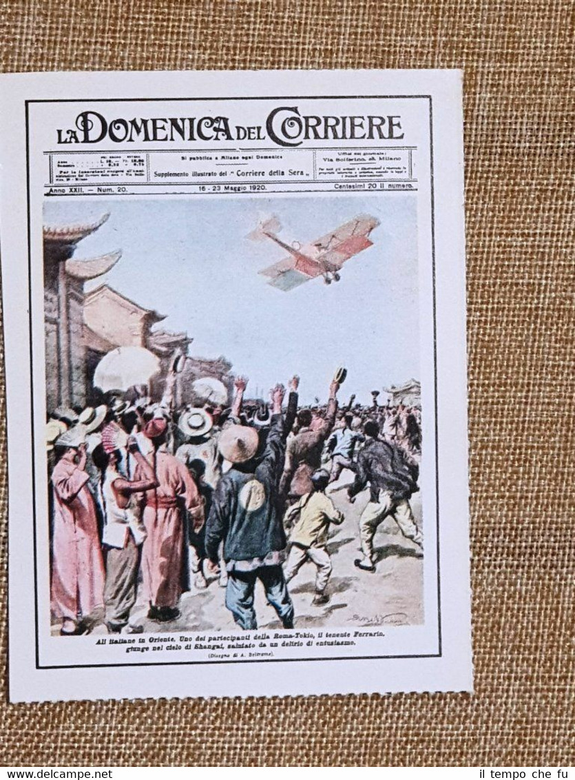 Figurina originale La Domenica del Corriere 1920 Shanghai Arrivo Arturo …